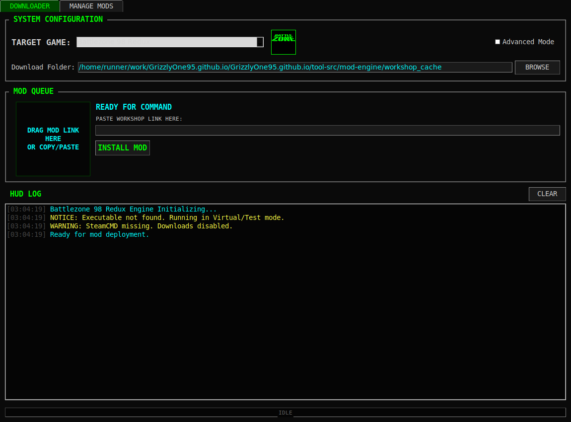Battlezone Mod Engine runtime UI